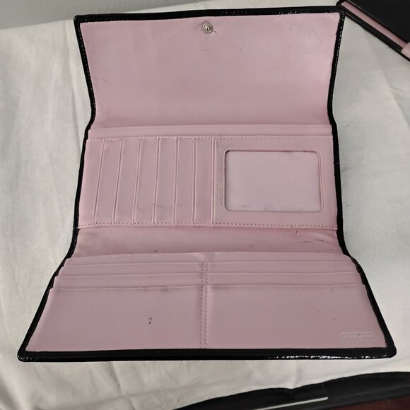 ❤️2 Piece COACH JULIA OP Black Logo Patent ID Clutch Wallet and Checkbook Cover - Picture 9 of 14